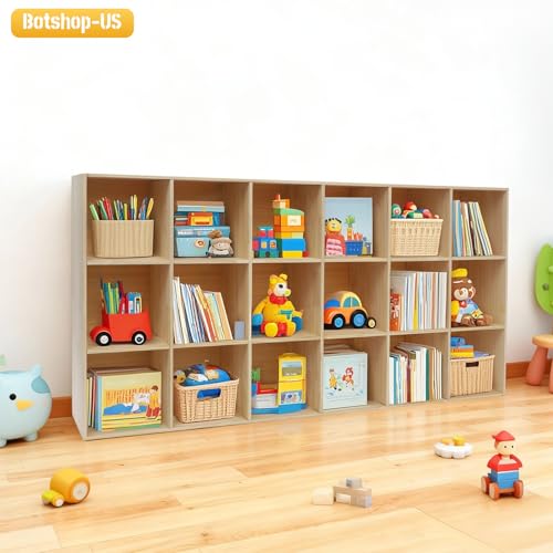 Gdrasuya10 18 Cube Storage Organizer with Closed Back Panel, 70" Long Horizontal Cube Shelf Floor Standing Opening Bookshelf, Display Shelf, Closet Cabinet for Home and Office - size: 18 Cubes