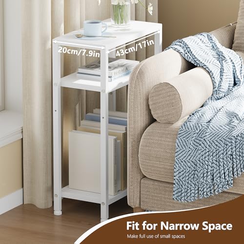 Heybly Small Narrow Side Table for Small Space, Thin Bedside TableHET006WT1 | Thin Bedside Table, Slim Sofa Table, 26.4" Tall Nightstand, Couch Table for Living Room, Bedroom, Balcony, White - color: White-adjustable Height