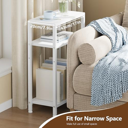 Heybly Small Narrow Side Table for Small Space, Thin Bedside TableHET006WT1 | Thin Bedside Table, Slim Sofa Table, 26.4" Tall Nightstand, Couch Table for Living Room, Bedroom, Balcony, White - color: White-adjustable Height