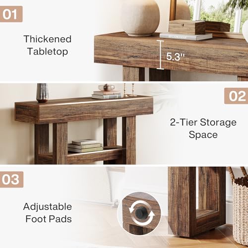 Tribesigns 41.34-Inch Farmhouse Console Table, 2-Tier Narrow Sofa Table Behind The Couch, Entryway Furniture with Storage Shelves for Hallway Foyer Living Room, Rustic Brown - color: Rustic Brown