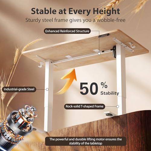 Cubiker Standing Desk, 40x24 Inches Sit Stand Home Office Desk, Electric Stand up Desk, Adjustable Desk with Splice Board, White Frame/Maple Top - color: Maple, size: 40x24