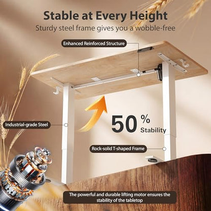 Cubiker Standing Desk, 40x24 Inches Sit Stand Home Office Desk, Electric Stand up Desk, Adjustable Desk with Splice Board, White Frame/Maple Top - color: Maple, size: 40x24