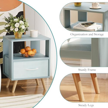 Huhote Kids Nightstand, 2-Tier Night Stand with Drawer, Modern Side Table for Bedroom, Study Room, Small Spaces, Blue - color: Blue, size: 2-Tier with Drawer