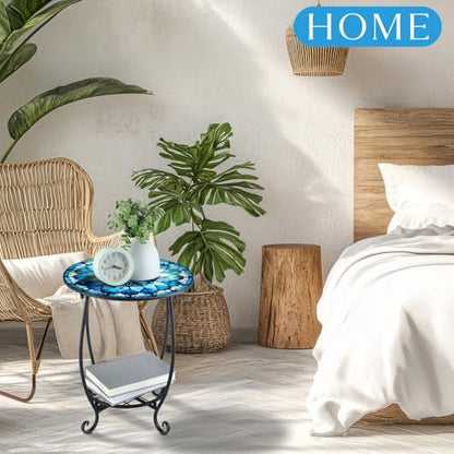 Cinnvoice Outdoor Side Table Round Small Mosaic Patio Accent Indoor End Plant Coffee Tea Table for Yard Patio Porch Garden Living Room, Bedroom(Mandala Style,12 Inch) - size: 12 Inch, style: Mandala Style