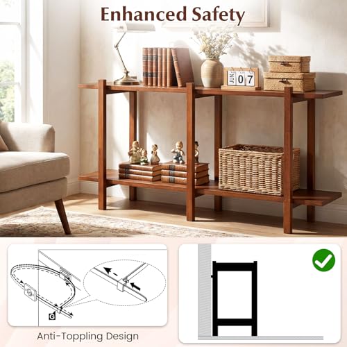 Giantex 2-Tier Wood Bookshelf, 48" Modern Console Table with Wide Storage Shelf, Horizontal Rubber Wood Bookcase, Open Display Racks Shelving Unit for Bedroom, Living Room, Office, Entryway