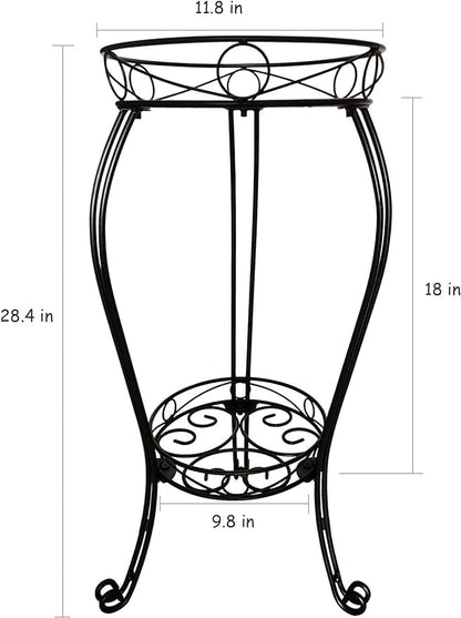 TREEZITEK 28.4 inches Tall Metal Plant Stand 11.8 Dia for Indoor or Outdoor use,2 Tier Heavy Duty Flower Pot Stand Rack 11.8 inches Diameter Holds Big Heavy Plants,Black (28.4 INCHES TALL) - size: 28.4 INCHES TALL