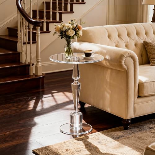 Acrylic Round Side Table, End Table Nightstand Pedestal Table for Living Room, Bedroom, Balcony (Clear, 15.7“×15.7”×21.7“) - color: Clear