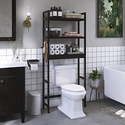 SMIBUY Bathroom Storage Shelf, Bamboo Over-The-Toilet Organizer Rack, Freestanding Toilet Space Saver with 3-Tier Adjustable Shelves (Dark Brown) - color: Dark Brown