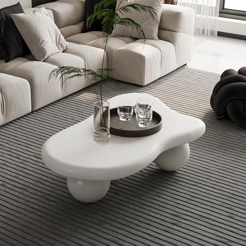 40” Cloud Coffee Table with 3 Ball Legs, Modern Irregular Center Table for Living Room, Low Cute Small MDF Tea Table for Bedroom, Space Apartment Cream White - color: Cloud-40" White