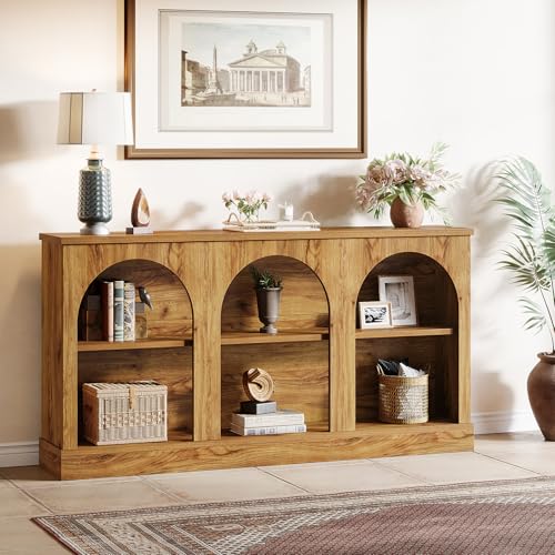 Tribesigns Farmhouse Console Table, 63-Inch Long 3-Tier Entryway Table with Storage, Wooden Rectangular Sofa Table Behind The Couch for Entrance, Hallway, Living Room, Natural Wood - color: Natural Wood