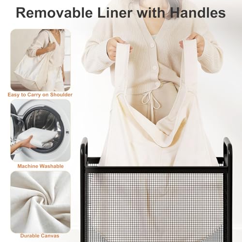 WOWLIVE Rolling Laundry Hamper with Wheels, 90L Laundry Basket with Removable Liner Bag, Laundry Sorter with Metal Handle, Large Capacity Clothes Hamper for Laundry Room, Bathroom and Dorm, Beige - size: 1-Section