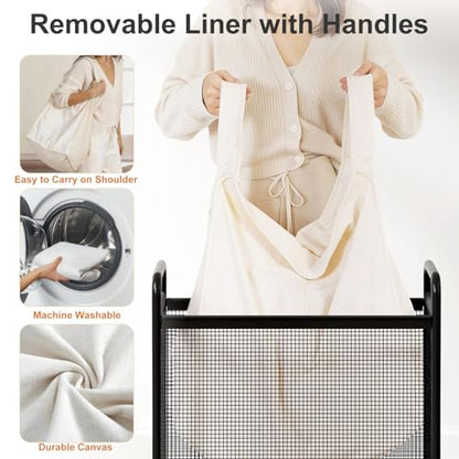 WOWLIVE Rolling Laundry Hamper with Wheels, 90L Laundry Basket with Removable Liner Bag, Laundry Sorter with Metal Handle, Large Capacity Clothes Hamper for Laundry Room, Bathroom and Dorm, Beige - size: 1-Section