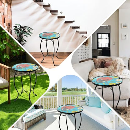Small Side Table with Metal Frame, 10.5" Round Side Tables with Seven-Spotted Ladybug Pattern,Outdoor Table for Balcony,Terrace,Garden,Living Room - color: Seven-spotted Ladybug