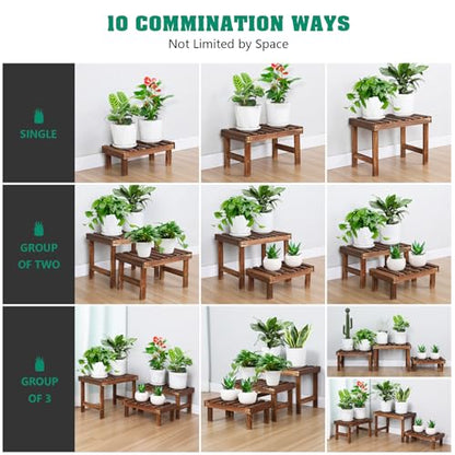 3 Tiered Small Plant Stands Shelf Indoor Outdoor Wood Flower Stand | Low Rectangle Plant Bench Holder Rack, Corner Step Ladder Shelves for Flower Pot Succulent Cactus Patio,Desktop,Window