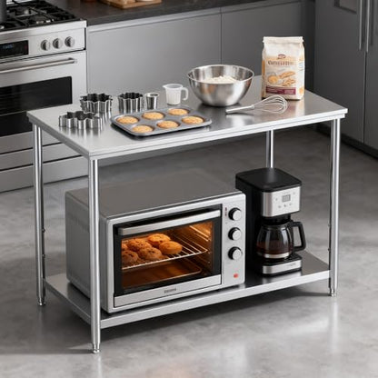 Stainless Steel Prep Table 36x24x33.5 Inch, Commercial Work Table Heavy Duty with Adjustable Undershelf, Multipurpose Workstation for Restaurant Kitchen, Bakery, Home Garage & Outdoor - size: 36x24x33.5 Inch