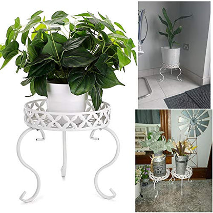 OwnMy Metal Round Plant Stand Rustproof Iron Flower Pot Holder, Indoor Outdoor Plant Stand Heavy Duty for Home, Garden, Patio, Modern Plant Stands Display Potted Rack (White) - color: White