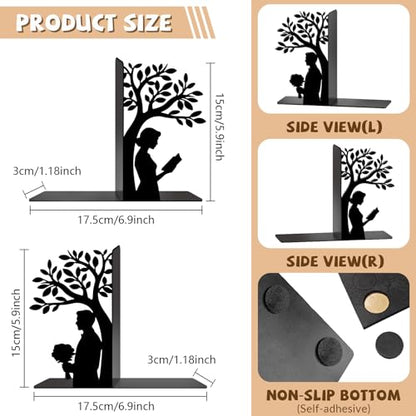 Metal Bookends Tree of Life Book Ends for Shelves | Couple Bookends Decorative Unique Desk Bookend Black Book Stopper for Home Reading Bookshelf Decor Book Lovers Gift - style: Tree of Life