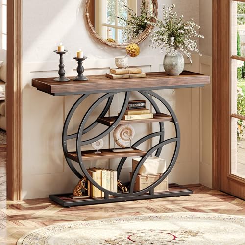 Huuger 41.3 Inch Entryway Table, Modern Console Sofa Table, Accent Table with Shelves, for Entry, Hallway, Entrance, Foyer, O-Shaped Metal Frame, Dark Walnut - color: Dark Walnut, size: 11.8"D x 41.3"W x 31.5"H