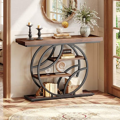 Huuger 41.3 Inch Entryway Table, Modern Console Sofa Table, Accent Table with Shelves, for Entry, Hallway, Entrance, Foyer, O-Shaped Metal Frame, Dark Walnut - color: Dark Walnut, size: 11.8"D x 41.3"W x 31.5"H