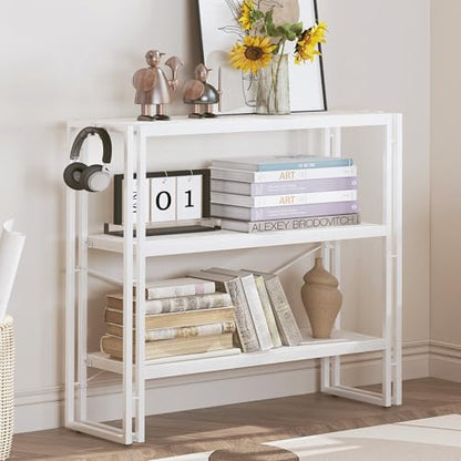 HCHQHS Bookshelf, 3-Tier Industrial Bookcase, White Open Book Shelf, Freestanding Horizontal Bookshelves with Metal Frame - color: White, size: 3-Tier (31.5"W x 33.5"H)