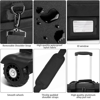 Rolling Teacher Bag Built-in Hard Support Board, Rolling Briefcase with Detachable Trolley, Rolling bag with Laptop compartment, Adjustable Shoulder Strap, and Ample Storage Space - color: Black