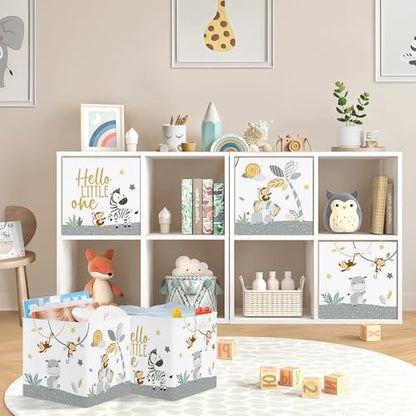 11.8" Tropical Animals Storage Cube Organizer Set 3Pcs Clothes Storage Basket Bin for Closet Shelf Elephant Giraffe Zebra Nursery Kid Room Book Toy Chest, Monkey