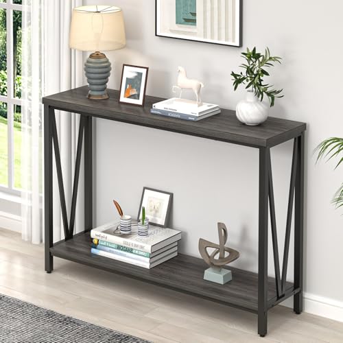 FOLUBAN Console Table for Entryway, Modern Sofa Table Behind Couch, Narrow Entry Table for Hallway, Living Room (Industrial, Dark Gray) - color: Dark Gray