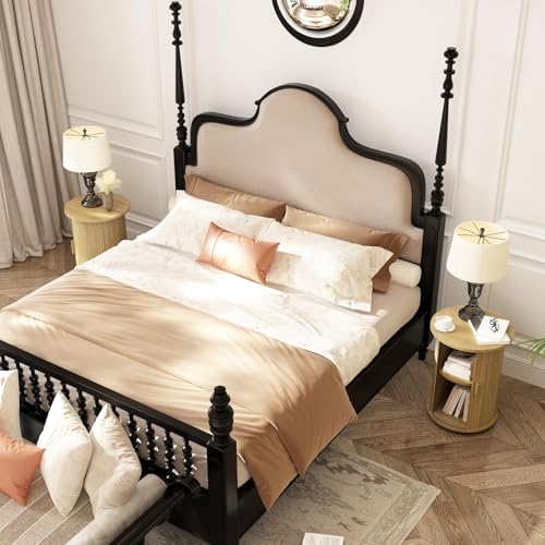 Wnutrees Round Fluted End Table, Small Accent Pedestal Side Table, Natural | Wood Nightstand with Sliding Door & 2 Tier Shelf, Bedside Unit for Living Room, Bedroom - color: Natural