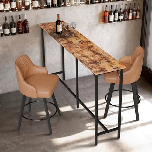 VINGLI 71 Inch Bar Table, Rectangular Counter Height Home Pub Table, Brown | High Top, Multi-Scene Use for Kitchen Dining Living Room Sofa Entryway, Wooden Tabletop & Metal Base, Easy to Install - color: Brown, size: 71"L