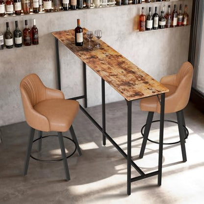 VINGLI 71 Inch Bar Table, Rectangular Counter Height Home Pub Table, Brown | High Top, Multi-Scene Use for Kitchen Dining Living Room Sofa Entryway, Wooden Tabletop & Metal Base, Easy to Install - color: Brown, size: 71"L