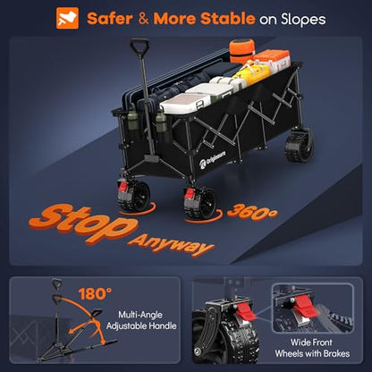 Originsure 300L Collapsible Beach Wagon Cart with Big Wheels, 560lbs, Black | 48" Foldable Utility Wagon,7" All-Terrain Wheels,Heavy Duty Frame,Compact&Space-Saving,for Camping,Sports,Grocery,Garden - color: A-black