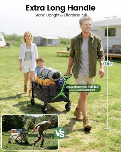 GVDV CW35 Wagons Carts Foldable, 42-Inch Extended Handle Collapsible Utility Wagon, 330LBS Heavy-Duty Shopping Cart for Groceries, Sports, Camping, Garden