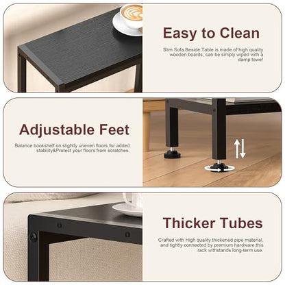 Narrow Side Table for Small Space, 2-Tier Slim End Table, Thin Nightstand, Skinny Snack Couch Table, Sofa Bedside Table in Living Room, Bedroom, Study, Kitchen and Balcony (Black) - color: Black, size: 2-Tier (7.9''D*17''W*22.8''H)
