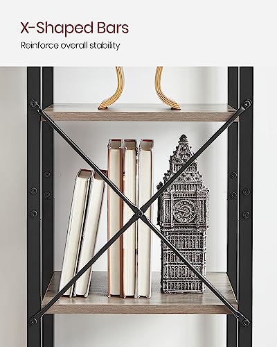 VASAGLE 5-Tier Bookshelf, Bookcase with Steel Frame, Book Shelf for Living Room, Home Office, Study, 11.8 x 15.7 x 60.2 Inches, Industrial Style, Heather Greige and Ink Black ULLS100B02 - color: Heather Greige + Ink Black, size: 5 Tiers (11.8"D x 15.7"W x