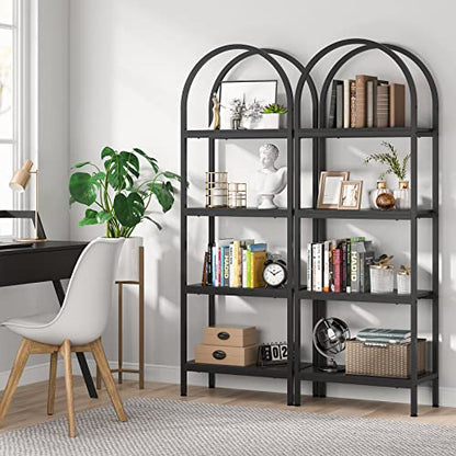 Tribesigns 4-Tier Open Bookshelf Set of 2, 70.8" Industrial Wood Bookcase with Metal Frame, Freestanding Display Rack Tall Shelving Unit for Office, Bedroom (Black, 2PCS) - color: Black, size: 2PCS/4-Tier