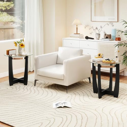 Giantex Round Glass End Table Set of 2, 24’’ Side Table with Tempered Glass Top, Nightstands with Cross & Solid Rubber Wood Base, Compact Bedside Night Stand for Bedroom Office Living Room (2, Black) - color: Black