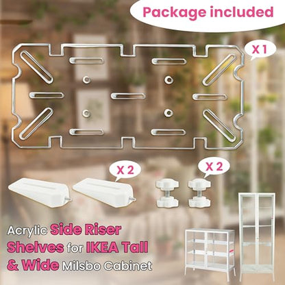 LUVCOSY 1 Pack Rectangular Acrylic Side Mount Bracket Shelf for IKEA Milsbo Tall & Wide Greenhouse Cabinet - 8mm Thick, Small Plant Display Shelf (Cabinet not included)