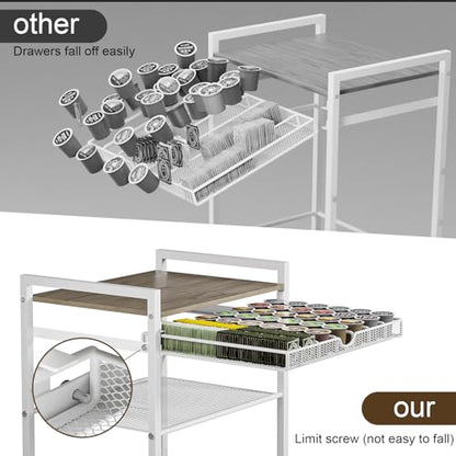 Coffee Bar Cabinet with Storage，5 Tier Coffee Station Table on Wheels, 33.6" H Cart with Drawer for Home Kitchen, Liquor Buffet Sideboard Cabinet (Modern White) - color: White
