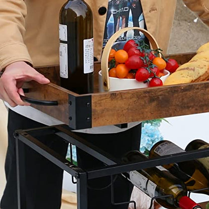 Bar Cart Serving Wine 3 Tier Home Rolling Rack with Wheels Mobile Kitchen Industrial Vintage Style Wood Metal Serving Trolley Serving Cart,Glass Holder Bar Cabinet - size: Rustic Brown, style: Standard