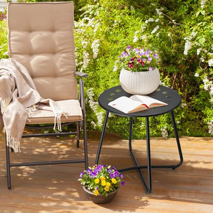 danpinera Outdoor Side Tables with Flower Cut Outs, Weather Resistant Steel Patio Side Table, Small Round Outdoor End Table Metal Side Table for Patio Yard Balcony Garden Black - color: Black