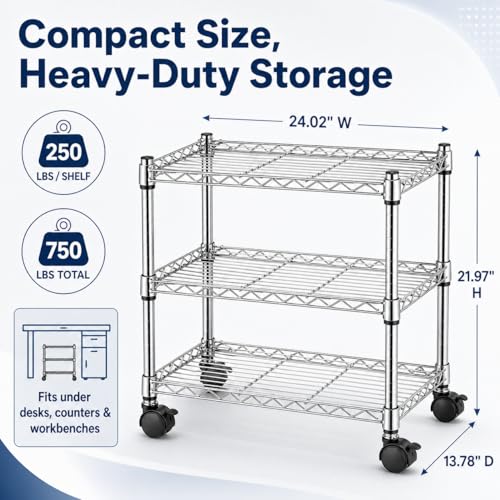 Simple Deluxe 3-Tier Storage Shelves, 750 Lbs Loading Capacity, 24.02" W x 13.78" D x 21.97" H Shelving Unit for Garage, Pantry and Kitchen, Chrome - size: 3-Tier, 24"W x 14"D x 22"H, style: 1 Pack