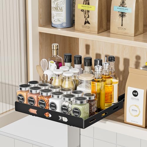 BOIVSHI Pull Out Spice Rack Organizer for Cabinet, 1 Tier Heavy Duty Spice Rack, Vertical Spice Rack for Kitchen Cabinet and Pantry (12.6''Wx10.5''Dx2.8''H, Metal Black) - size: 12.6''Wx10.5''Dx2.8''H,1 Tier