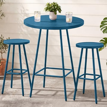 Best Choice Products 3-Piece Patio Dining Set, Bar Height, Outdoor Bistro Set, Outdoor Round Bar Table w/ 2 Bar Stools, Steel - Peacock Blue - color: Peacock Blue
