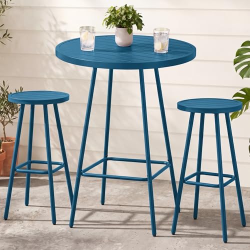 Best Choice Products 3-Piece Patio Dining Set, Bar Height, Outdoor Bistro Set, Outdoor Round Bar Table w/ 2 Bar Stools, Steel - Peacock Blue - color: Peacock Blue