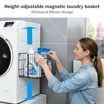 Magnetic Collapsible Laundry Basket, Foldable Metal Laundry Hamper for Washing Machine Side, Space Saving Pop Up Hamper, Laundry Room Organization and Storage (Black) - color: Black