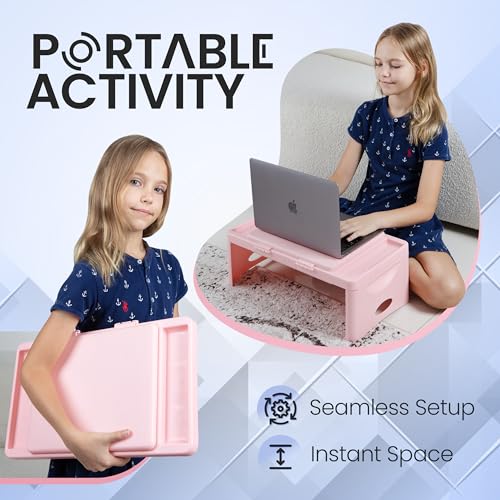 Loddie Doddie Lap Desk, Folding Desk, Portable Table, Blush, 9.75" x 12" | Trays & Pocket Keep Essentials Close, 2 lb Easy to Carry, Sturdy Plastic & Alloy Steel, Bed Desk, Bed Tray, Lap Desk for Kids - color: Blush