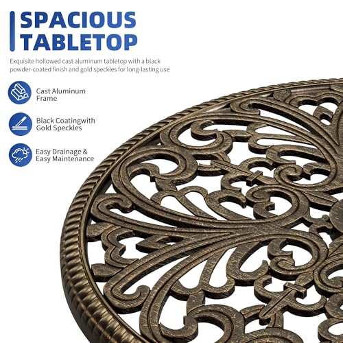 IDEALHOUSE Patio 23''Cast Aluminum Side Table with Umbrella Hole,Bronze | Outdoor Small Coffee Tables,Anti-Rust Bistro Table,Round End Table,Outdoor Furniture for Indoor,Patio,Garden,Porch,Balcony - size: 1.98'' Umbrella Hole