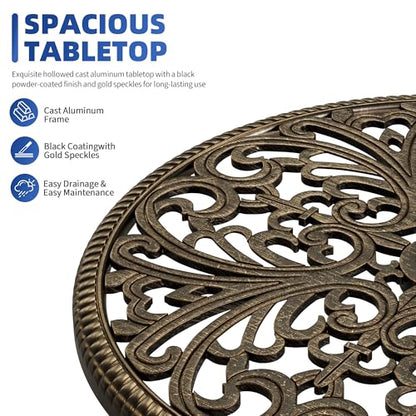 IDEALHOUSE Patio 23''Cast Aluminum Side Table with Umbrella Hole,Bronze | Outdoor Small Coffee Tables,Anti-Rust Bistro Table,Round End Table,Outdoor Furniture for Indoor,Patio,Garden,Porch,Balcony - size: 1.98'' Umbrella Hole