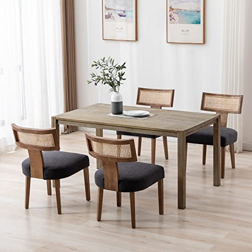 RIVOVA Rattan Dining Chairs Set of 4, Modern Fabric Upholstered Kitchen Chairs, Wooden Dining Room Chair Farmhouse Dinner Chair, Charcoal - color: Charcoal Rattan