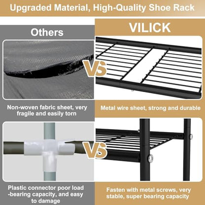 VILICK 5 Tier Shoe Rack 33" Wide Metal Shoe Organizer Long Shoe Storage with 4 Side Hooks Sturdy Shoes Shelf for Closet, Front Door Entrance, Garage, Dorm, Black - size: 5-Tier (11"x 33"x 37.8")